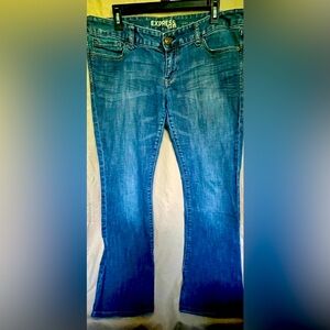 Express Blue Jeans Zelda Barely Boot Sz 12S 29 Inseam 36 Waist Zip/Button